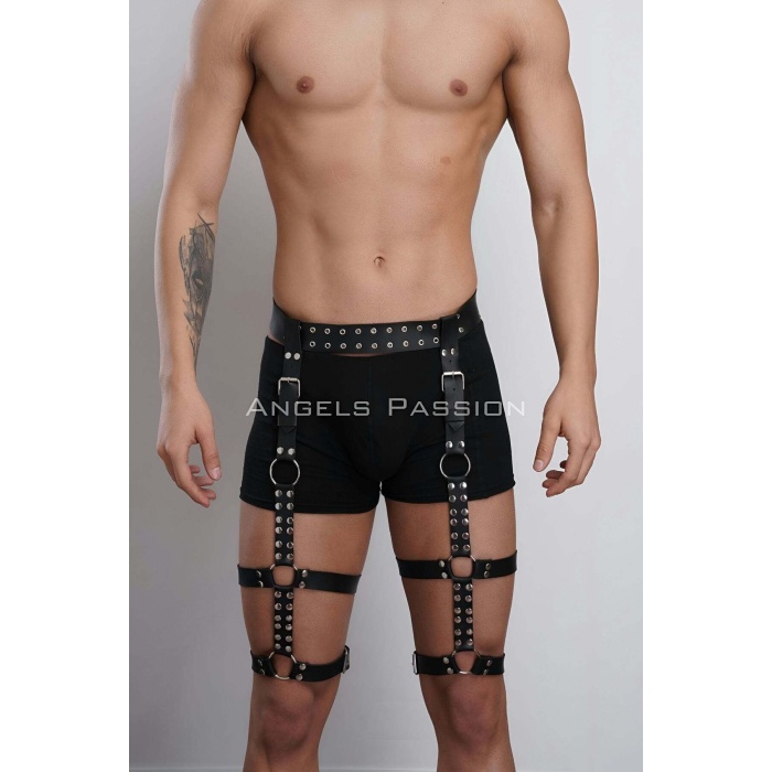 Perçin Detaylı Şık Erkek Bacak Harness, Erkek Fantazi Jartiyer Harness - Brfm193