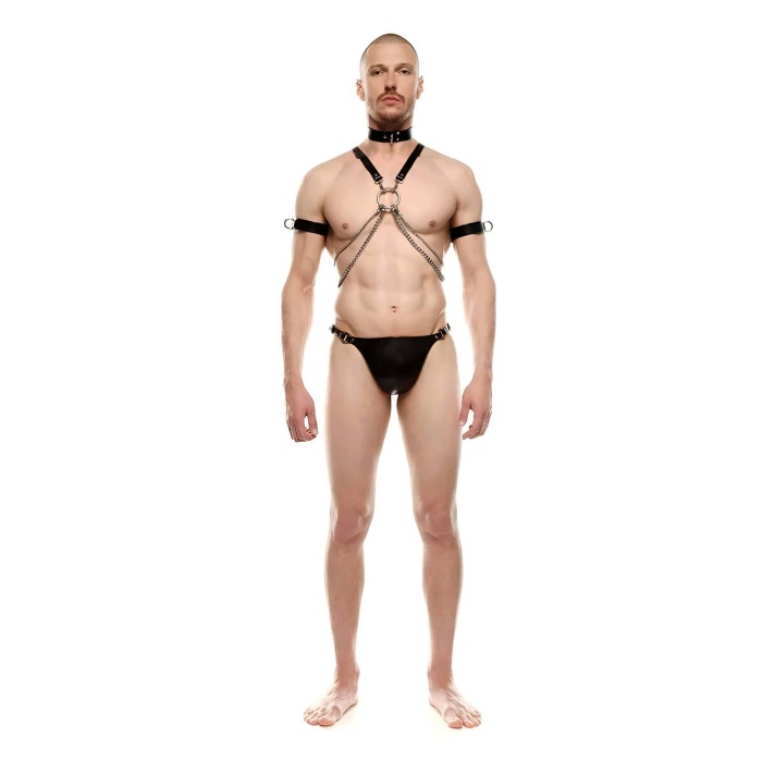 Tasmalı, Pazu Bantlı Seksi Erkek Harness, Erkek Deri Fantezi Giyim - Brfm115