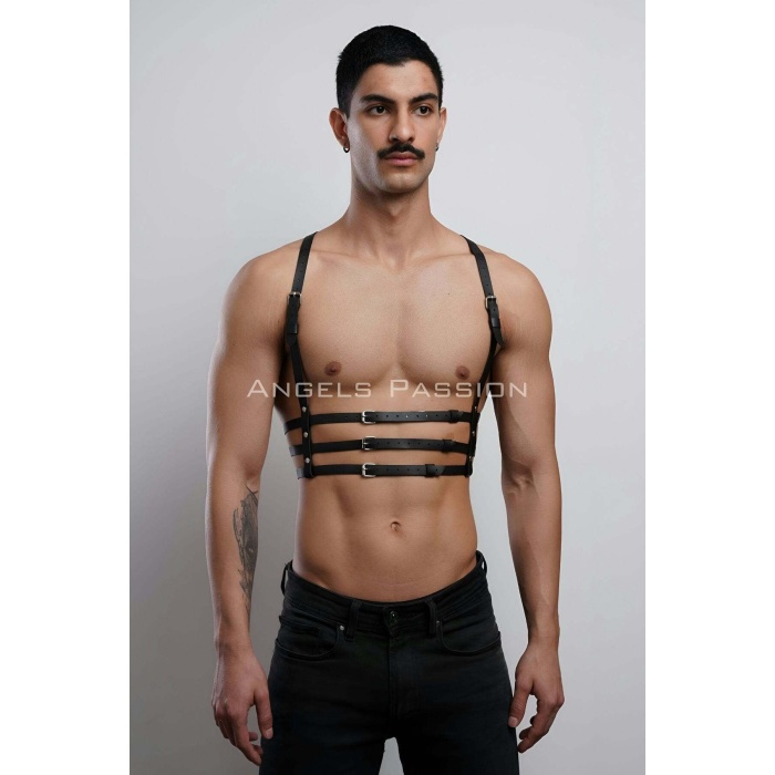 3 Sıralı Erkek Göğüs Harness, Şık T-shirt Üzeri Aksesuar - Brfm107