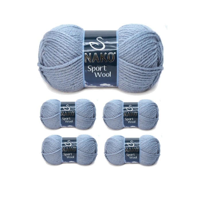 5 Adet Sport Wool Atkı Bere Ceket Yelek Örgü İpi Yünü No: 11223 Denim Melanj