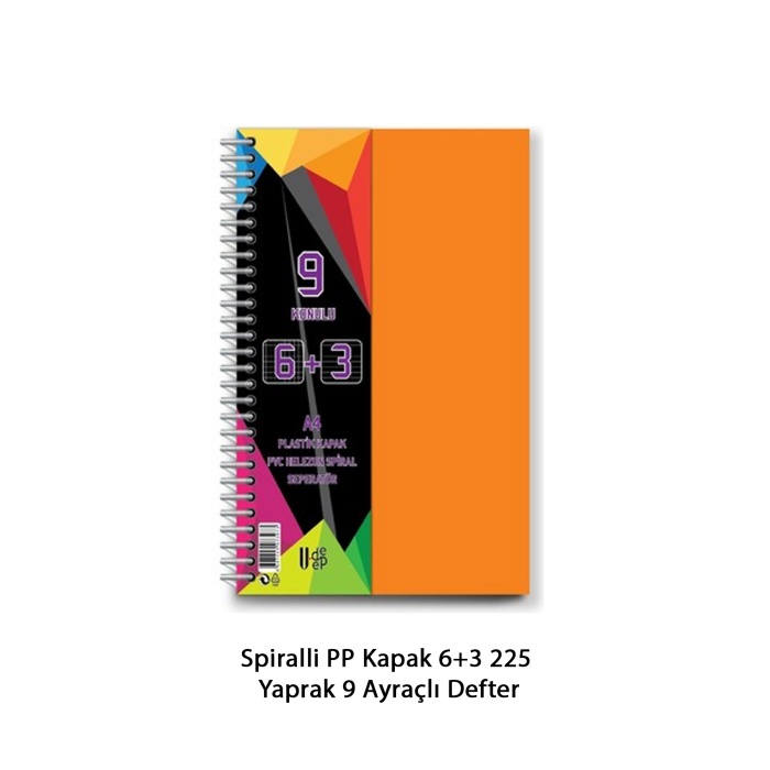 Spiralli PP Kapak 6+3 225 Yaprak 9 Ayraçlı Defter