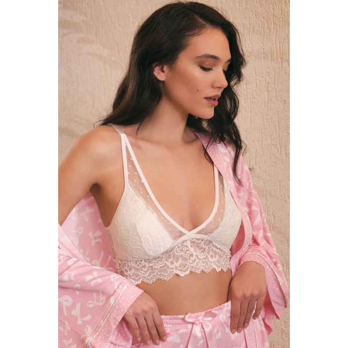 Sabahlık Balensiz Desteksiz Dolgusuz Dantelli Bralet Sütyen Ve Pantolon Pijama 3lü Takım 5662