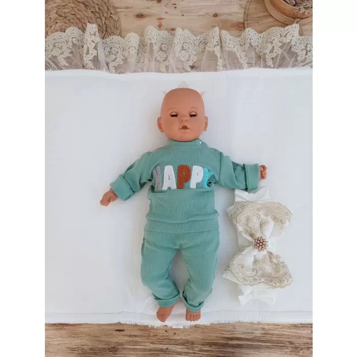 Yenidoğan Beyaz Wool Yün Kumaş Taç Nakışlı Trilüks Kundak Bebek Battaniyesi Beyaz