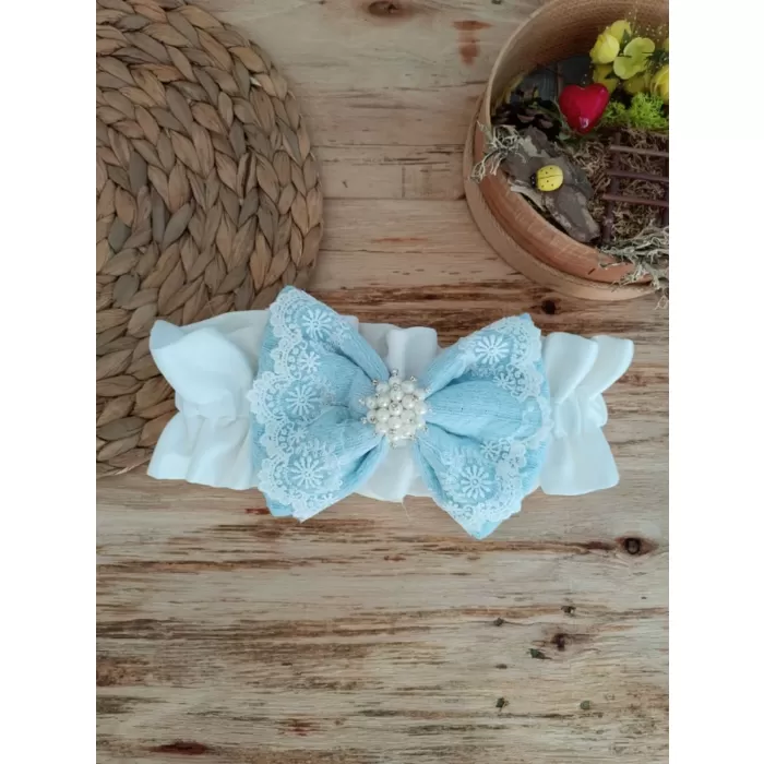 Yenidoğan Teri Cotton Taç Nakışlı Prizma Taş Kundak Bebek Battaniyesi Mavi