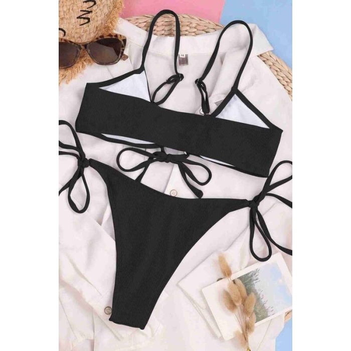 Angelsin Bağlamalı Şık Bikini Takım Siyah Ms4310