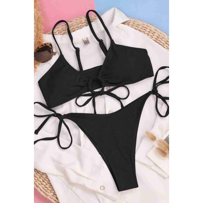 Angelsin Bağlamalı Şık Bikini Takım Siyah Ms4310