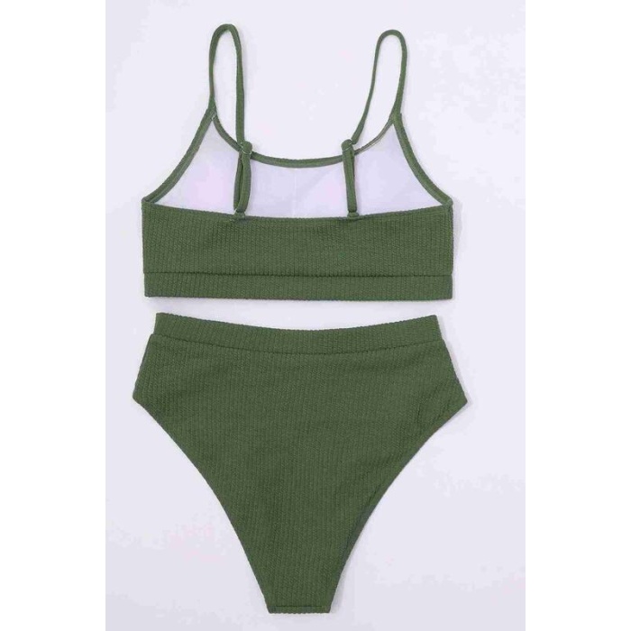 Angelsin Yüksek Bel Özel Kumaş Tankini Bikini Takım Yeşil Ms4174