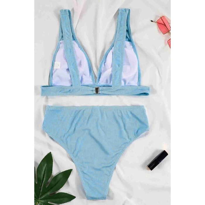 Angelsin Yüksel Bel Bikini Takım Mavi-ms4195