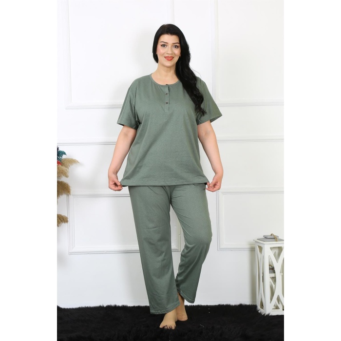 Beruflic Kadın 5xl-6xl-7xl-8xl Büyük Beden Yeşil Kısa Kol Pijama Takım 75012