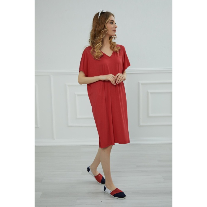 Yırtmaçlı Kısa Elbise,elb-4 Kırmızı