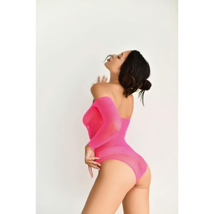 Night Light Kadın Pembe Taşlı Fantazi Body Vücut Çorabı 5540-3