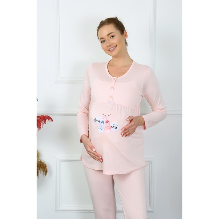 Beruflic Kadın Uzun Kol Hamile Lohusa Pijama Takımı Pudra 45501