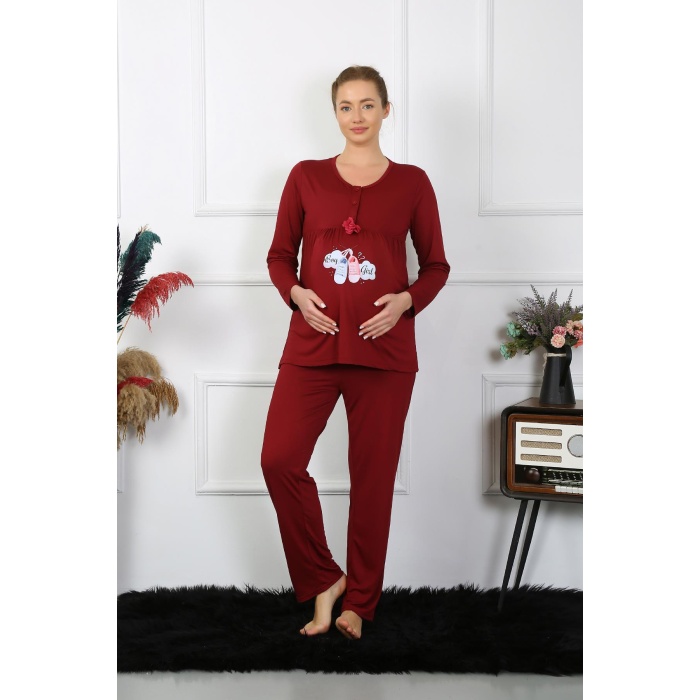 Beruflic Kadın Uzun Kol Hamile Lohusa Pijama Takımı Bordo 45501