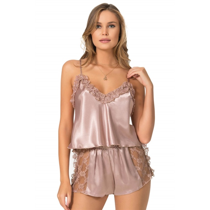 Beruflic  Vizon Saten Babydoll Şort Takımı