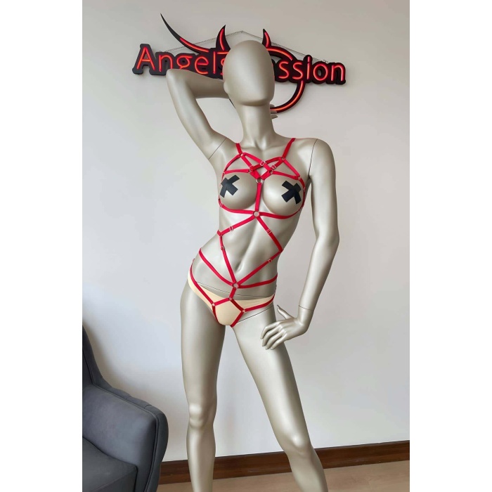 Ağ Bölgesi Açık Elastik Fantezi Harness - Brf474