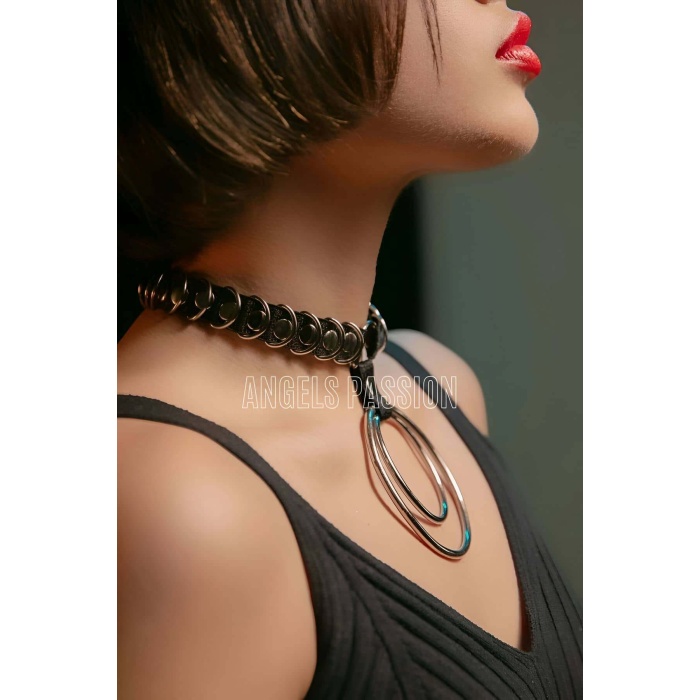 Şık Elastik Choker - Halka Detaylı Lastik Kolye - Şık Lastik Choker Harness - Brf576