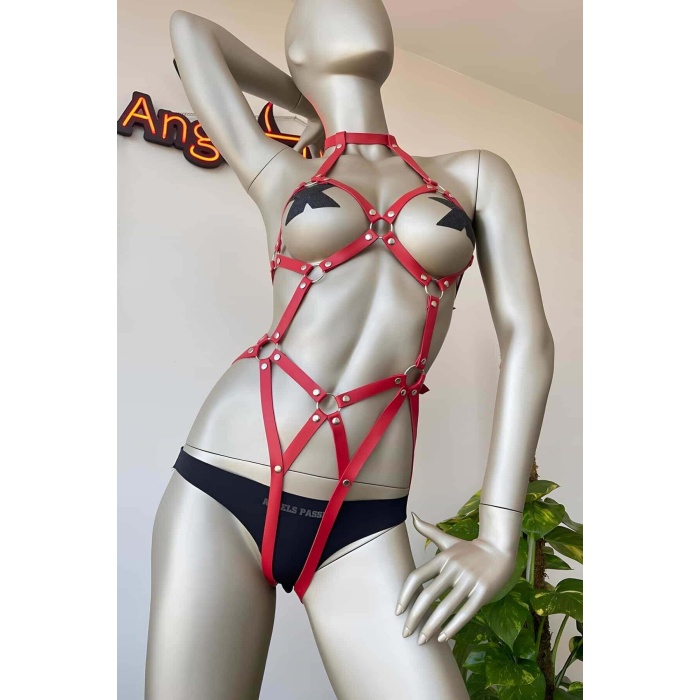 Kırmızı Deri Dansçı Özel Harness