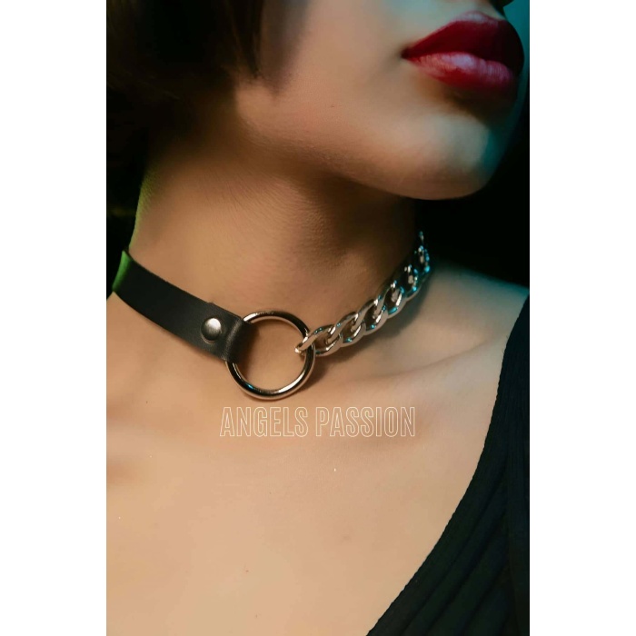 Zincirli Deri Choker, Zincir Detaylı Seksi Choker - Brf590