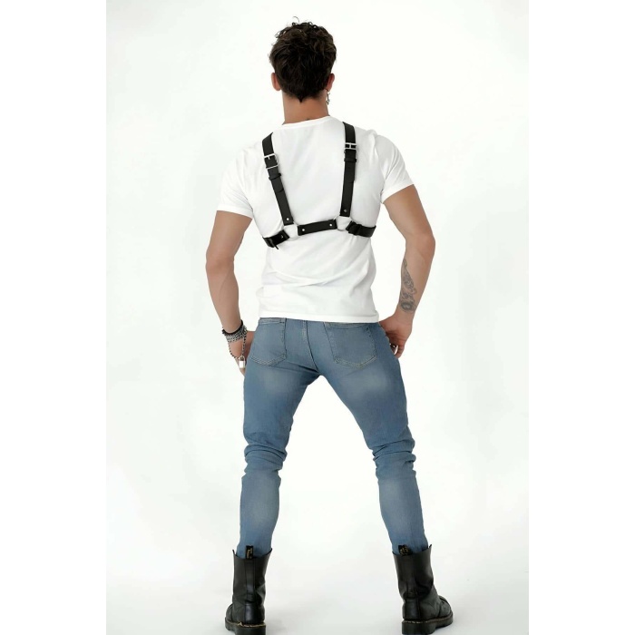 Göğüs Detaylı Arkadan Bağlamalı Erkek Deri Harness - Brfm84