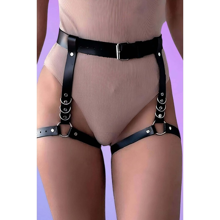 Seksi Deri Siyah Jartiyer Harness - Brf812