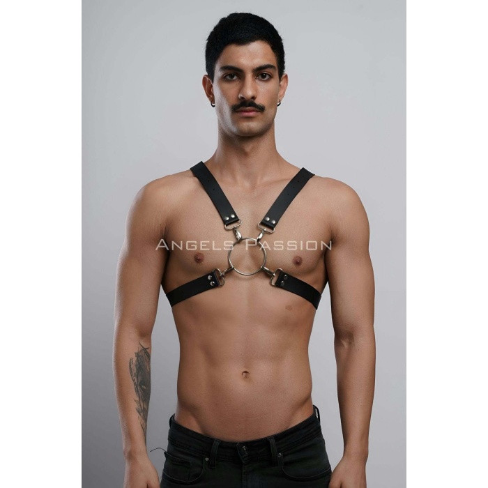 Halka Detaylı X Göğüs Erkek Harness, Gömlek Kemeri, T-shirt Kemeri, Clubwear - Brfm178