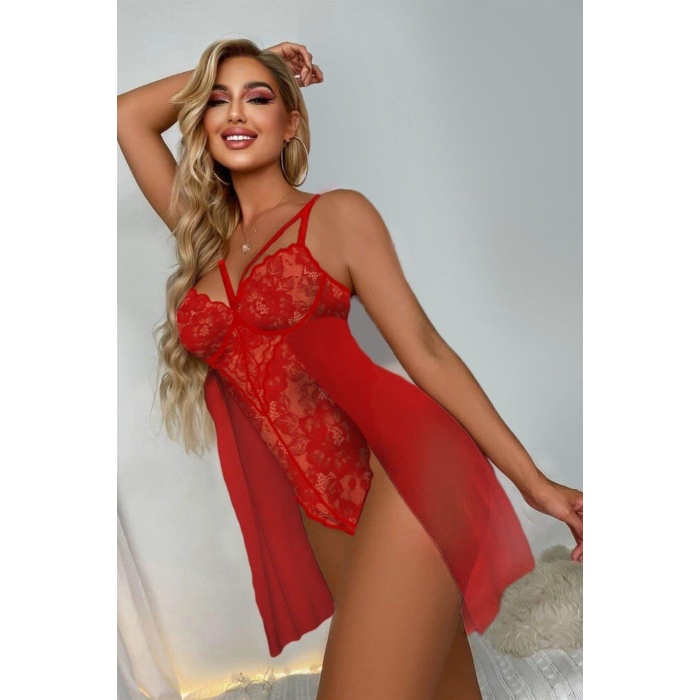 Beruflic Kırmızı Özel Bölgesi Açık Babydoll Gecelik 15034