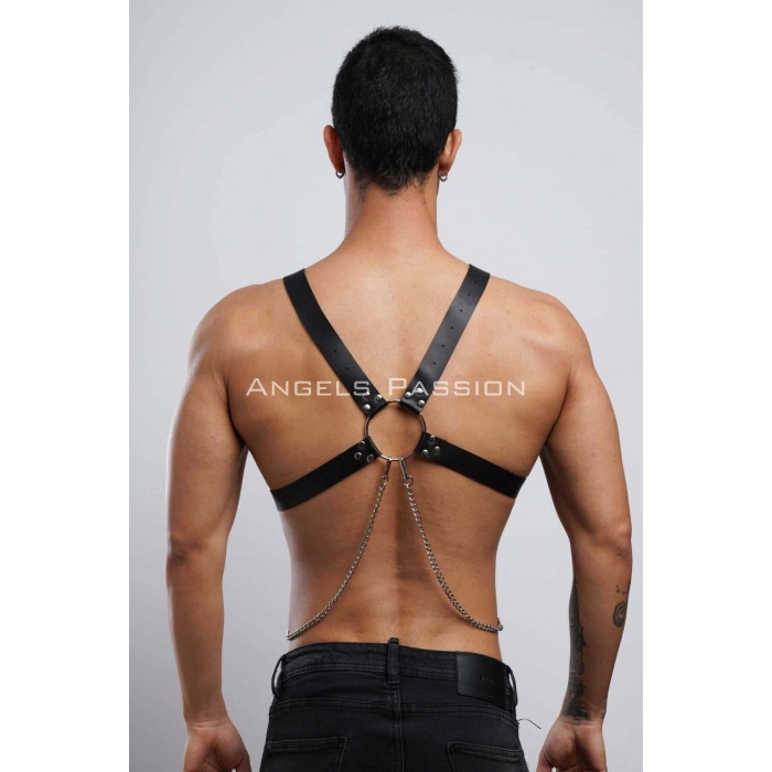 Zincir Detaylı Deri Erkek Göğüs Harness, Partywear, Clubwear - Brfm95