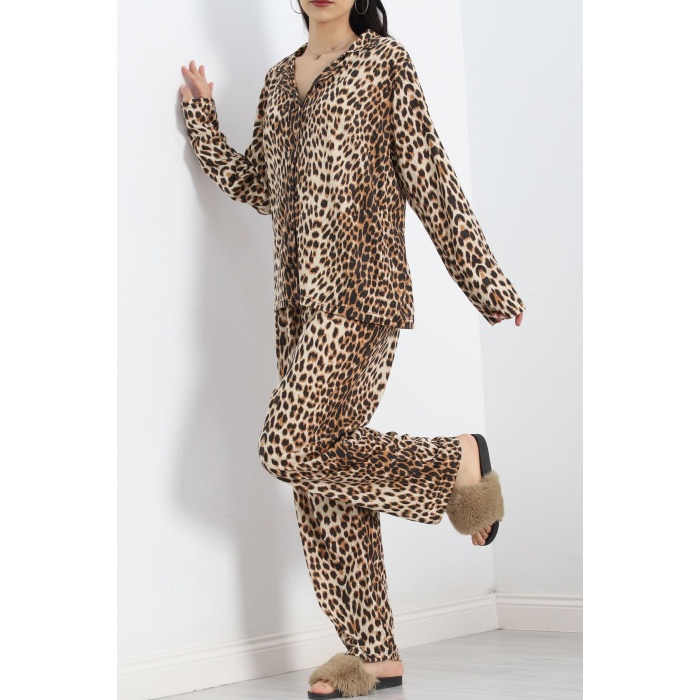 Baskılı Battal Pijama Takımı Leopar