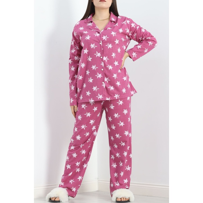 Baskılı Battal Pijama Takımı Beyazyıldızlı