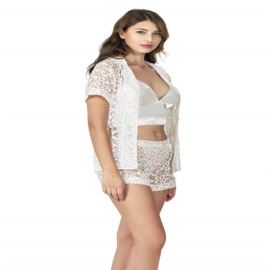 Beruflic  Ekru Üçlü Saten Büstiyerli Babydoll Şort Takımı 7667