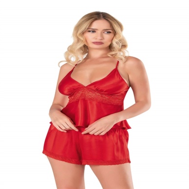 Beruflic  Kırmızı Saten Babydoll Şort Takımı