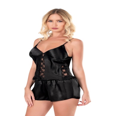 Beruflic  Siyah Saten Babydoll Şort Takımı