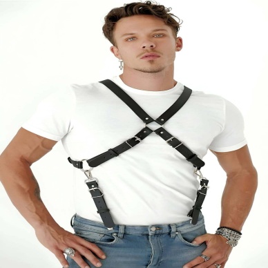 Göğüs Detaylı Arkadan Bağlamalı Erkek Deri Harness - Brfm84