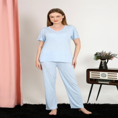 Beruflic Kadın Kısa Kol Pamuk Penye Pijama Takım Mavi 4213
