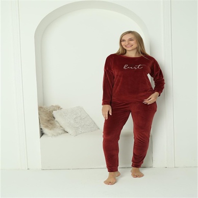 Beruflic Kadın Kadife Bordo Pijama Takım 20624