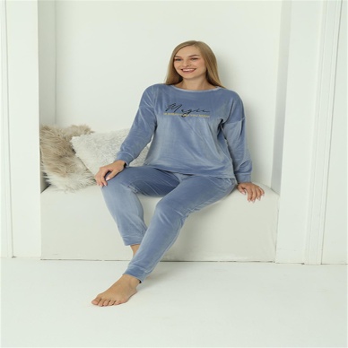Beruflic Kadın Kadife Mavi Pijama Takım 20624