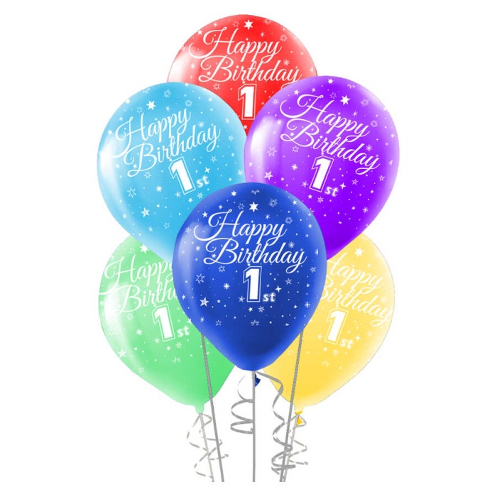 Happy Birthday 1 Yaş Baskılı Karışık Renk Balon 12