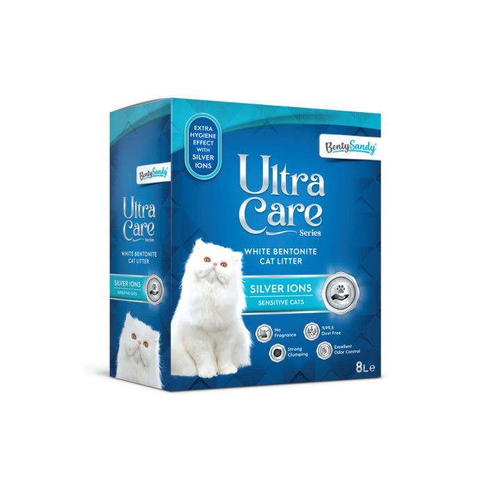 Ultra Care Series Hassas Kediler İçin Gümüş İyonlu Topaklanan İnce Taneli Kedi Kumu 8L