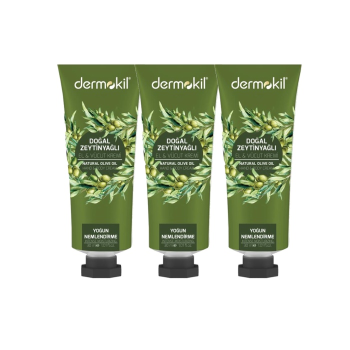 Dermokil 3 lü Zeytinyağlı El ve Vücut Kremi (30 ml x 3 adet)