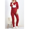 Nakışlı Fitilli Pijama Takımı Bordo1