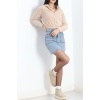 Fermuarlı Crop Peluş Sweat Bej