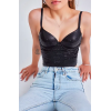 Baskılı Soft Lycralı Crop Top Balenli Push Up