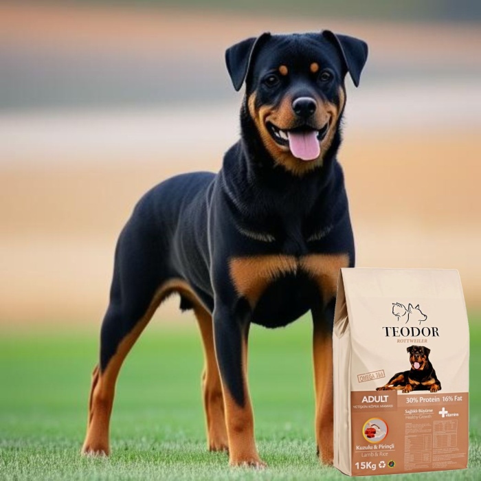 TEODOR ROTTWEILER ADULT KUZU ETLİ VE PİRİNÇLİ %30 PROTEİN YETİŞKİN KÖPEK MAMASI 15KG