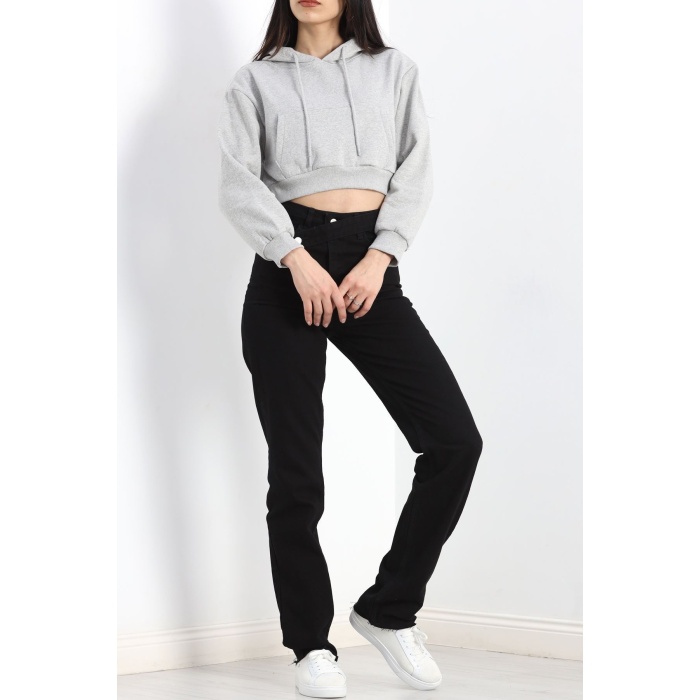 Şardonlu Owersize Crop Sweat Gri1