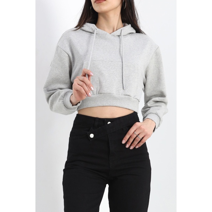 Şardonlu Owersize Crop Sweat Gri1