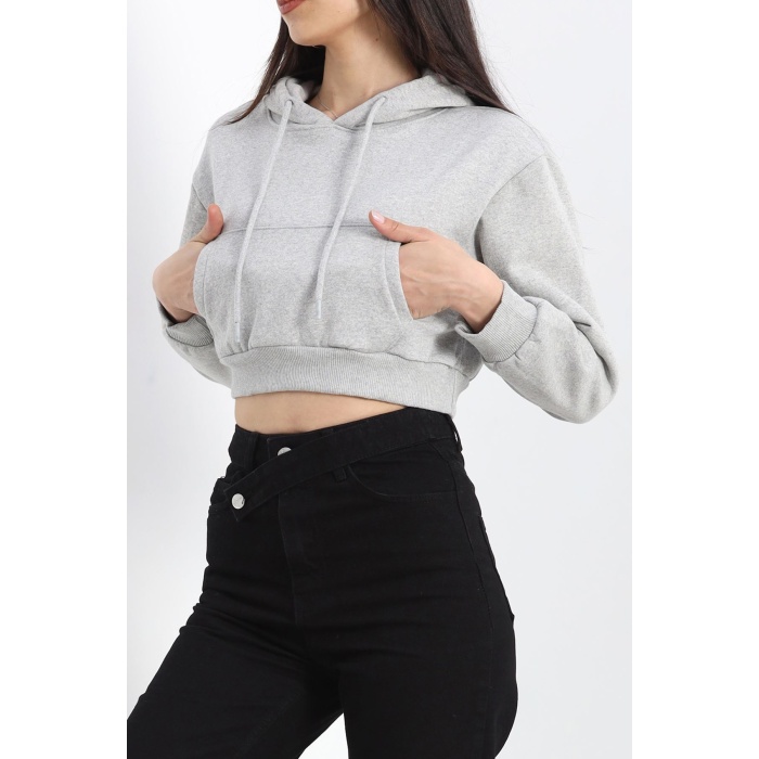 Şardonlu Owersize Crop Sweat Gri1