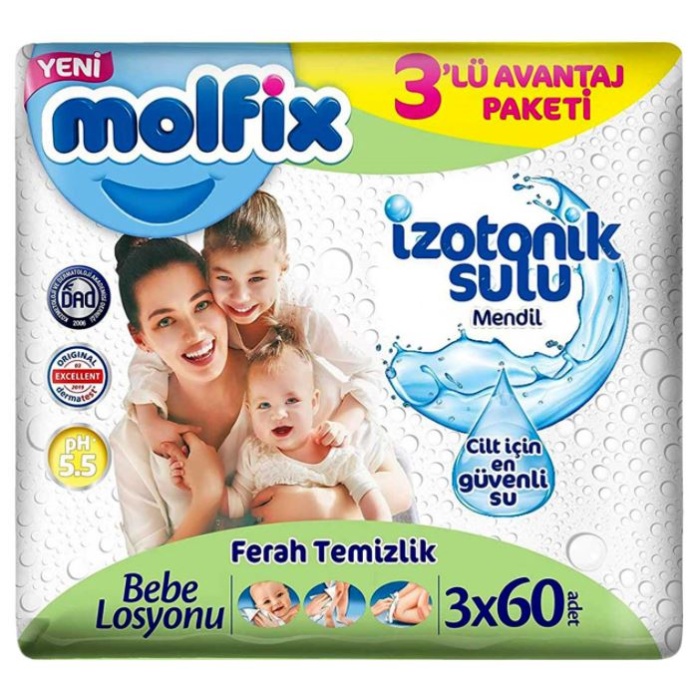 Nessiworld Molfix İzotonik Sulu Ferah Temizlik Islak Havlu Mendil 3Lü 180 Yaprak