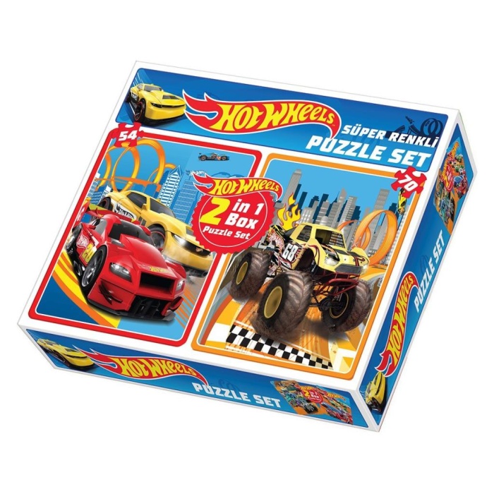 1535 DıyToy Süper Renkli 2li Puzzle Set - Hot Wheels / 54+70 Parça Puzzle