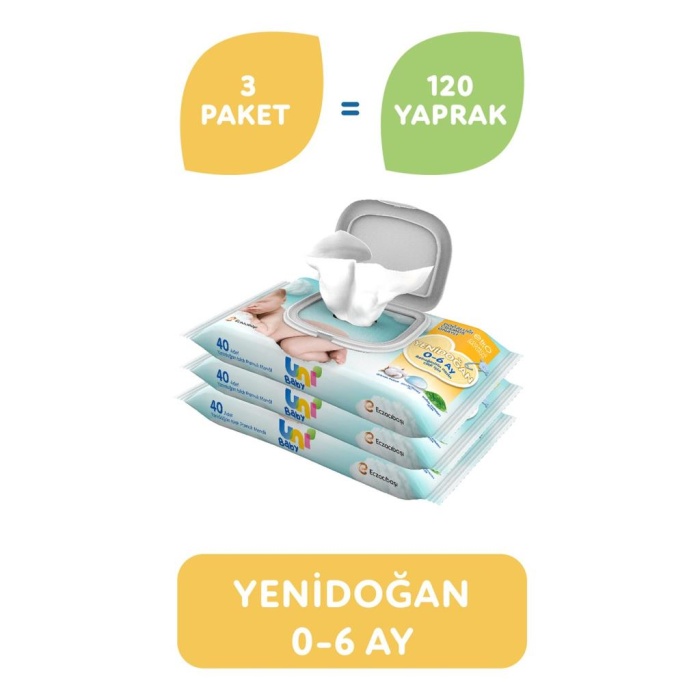 Nessiworld Uni Baby Yenidoğan Islak Havlu Mendil 3Lü 120 Yaprak