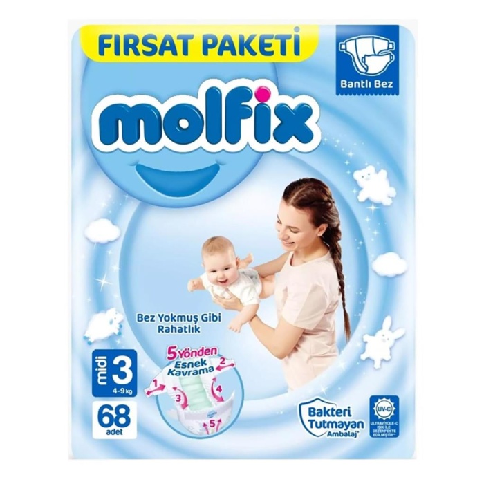 Nessiworld Molfix Bebek Bezi Fırsat Paketi 3 Beden 4-9 Kg 68 Adet